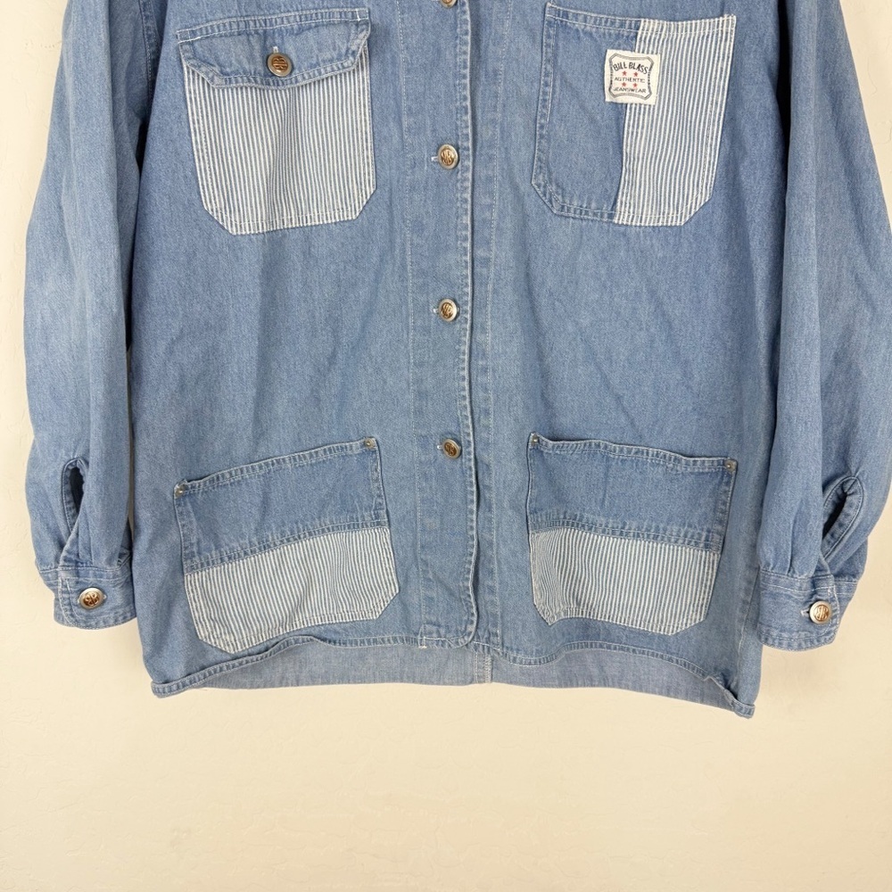 Vintage Bill Blass Lightweight Denim Chore Coat Button Down Pinstripes - Picture 4 of 7